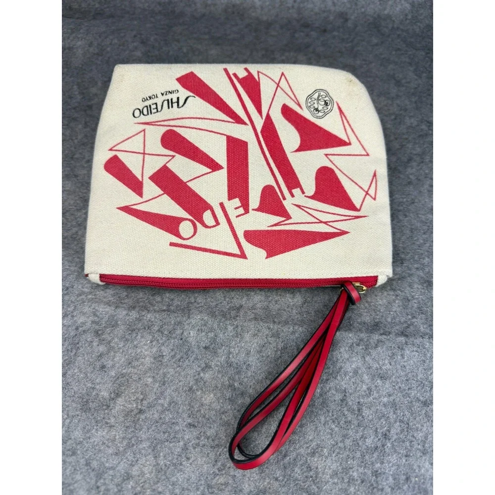 Shiseido Ginza Tokyo Makeup Cosmetic Bag Pouch‎ Zipper Red Canvas